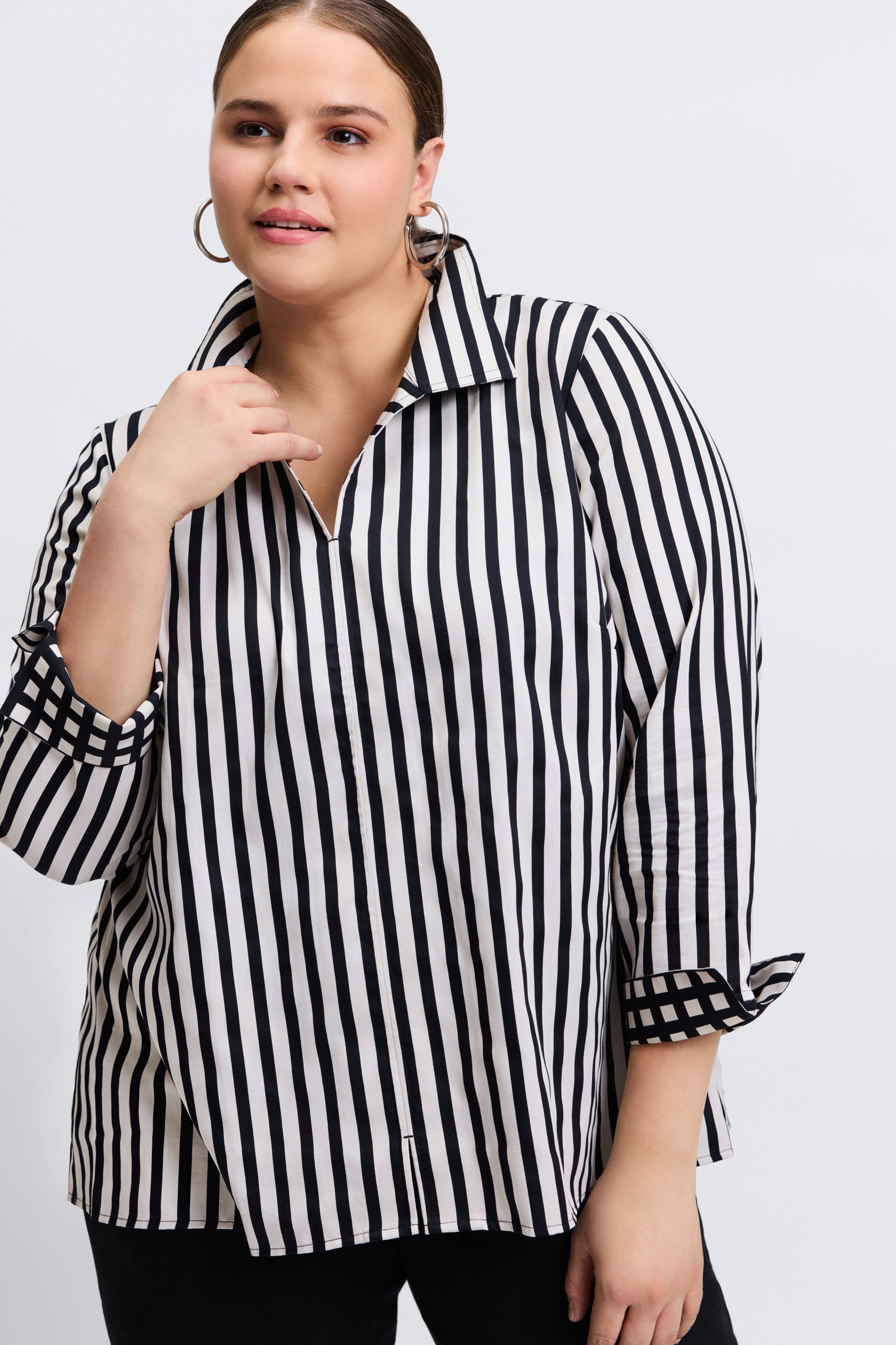 Agnes Plus No Iron Stripe & Gingham Shirt