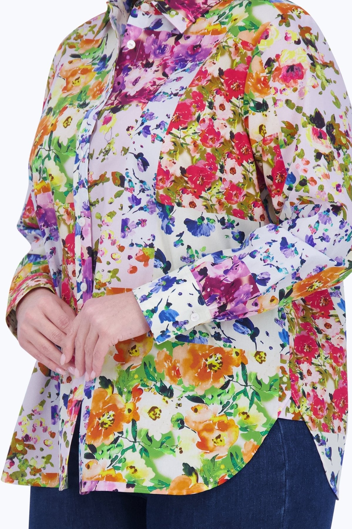 Meghan Plus No Iron Floral Patchwork Shirt