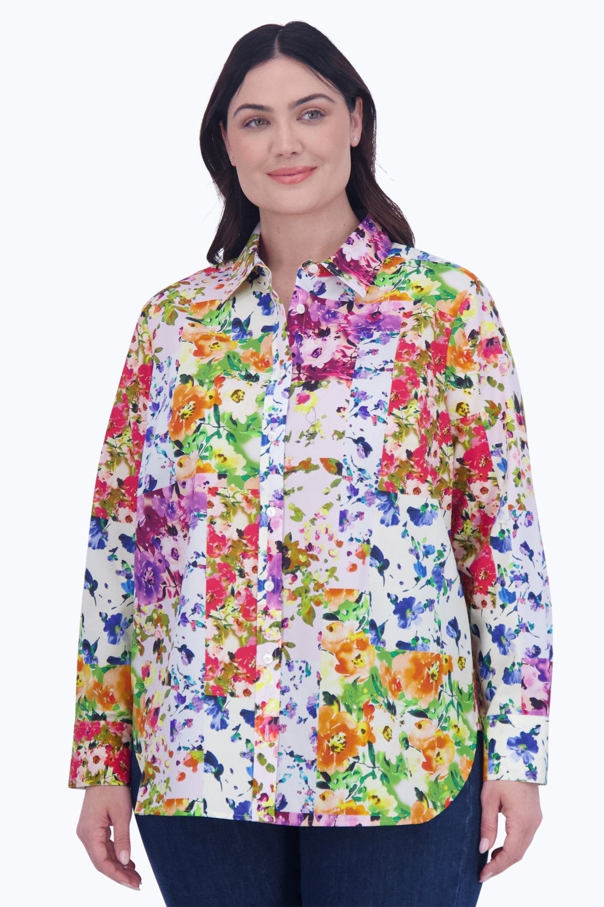 Meghan Plus No Iron Floral Patchwork Shirt