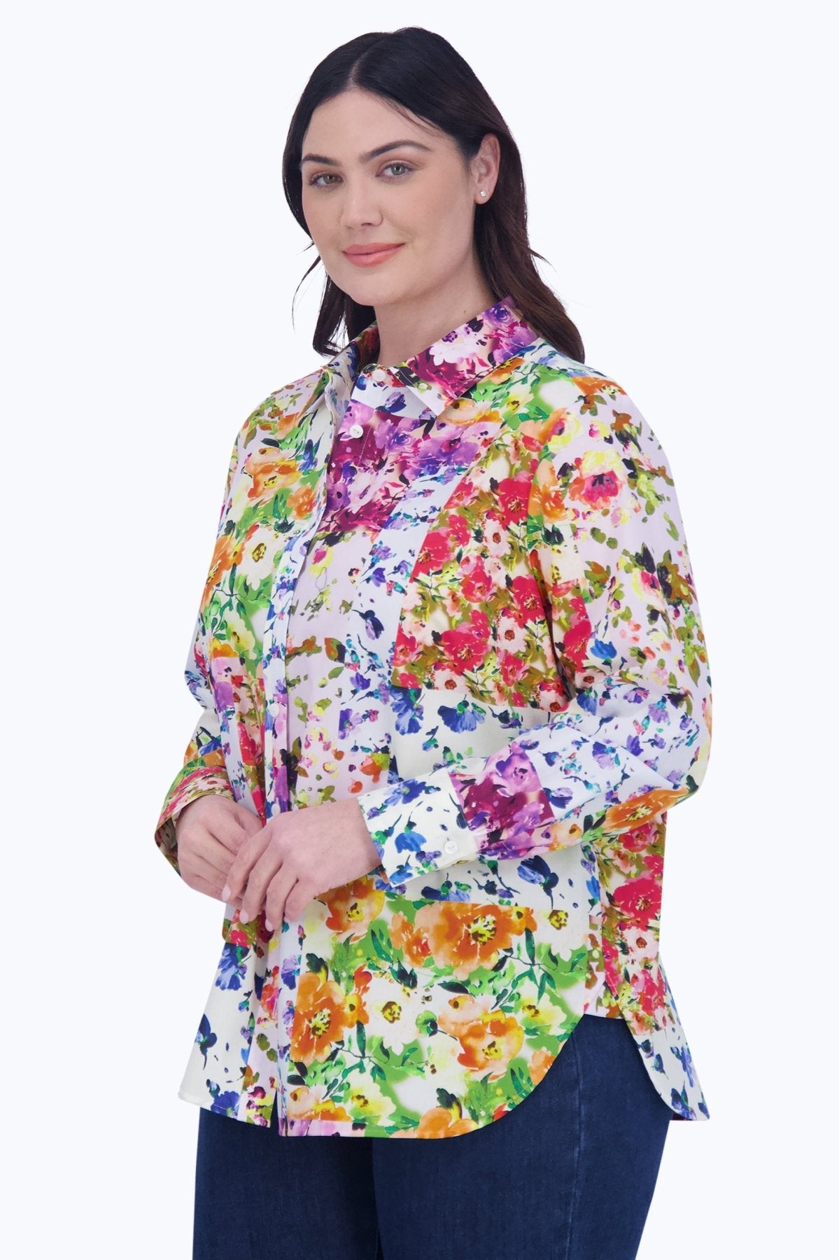 Meghan Plus No Iron Floral Patchwork Shirt