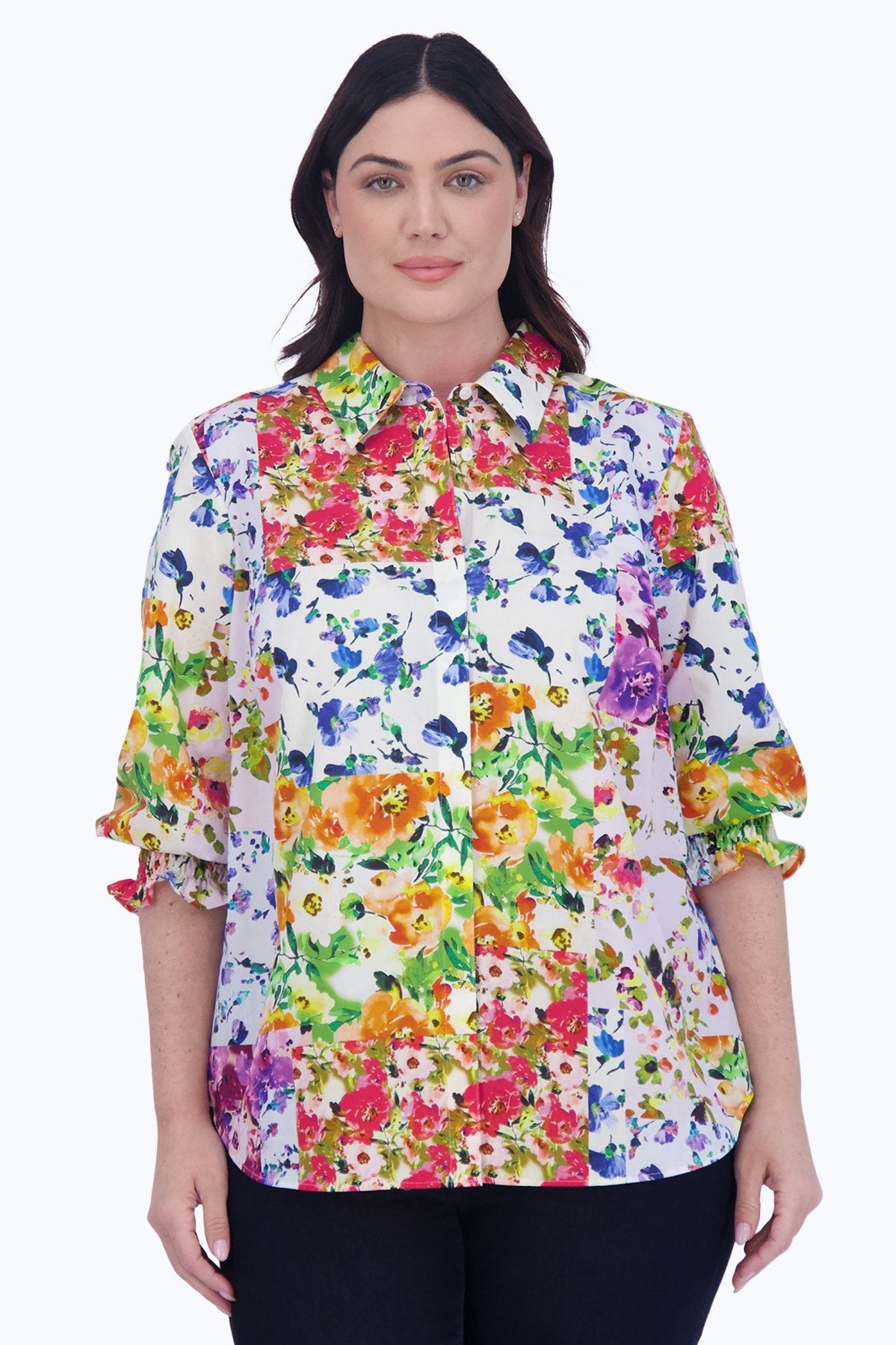 Olivia Plus No Iron Floral Patchwork Shirt