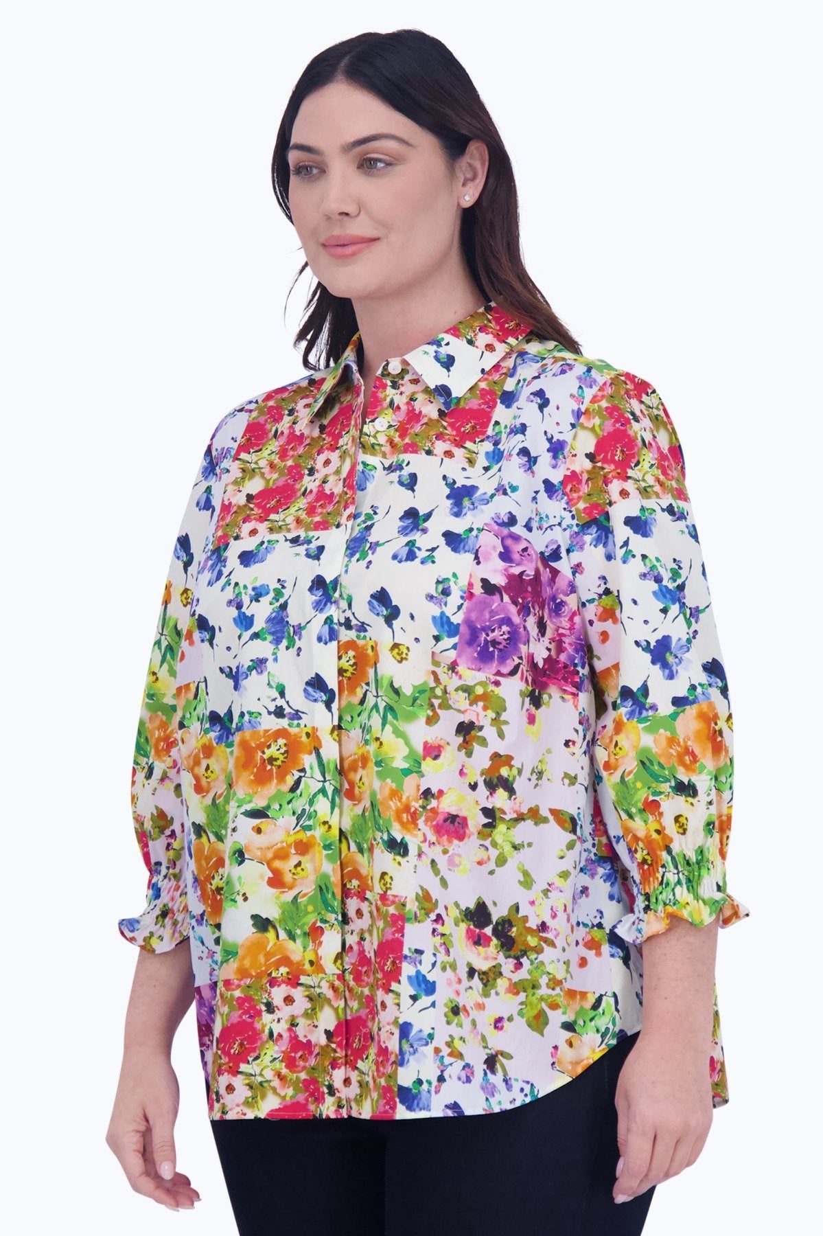 Olivia Plus No Iron Floral Patchwork Shirt