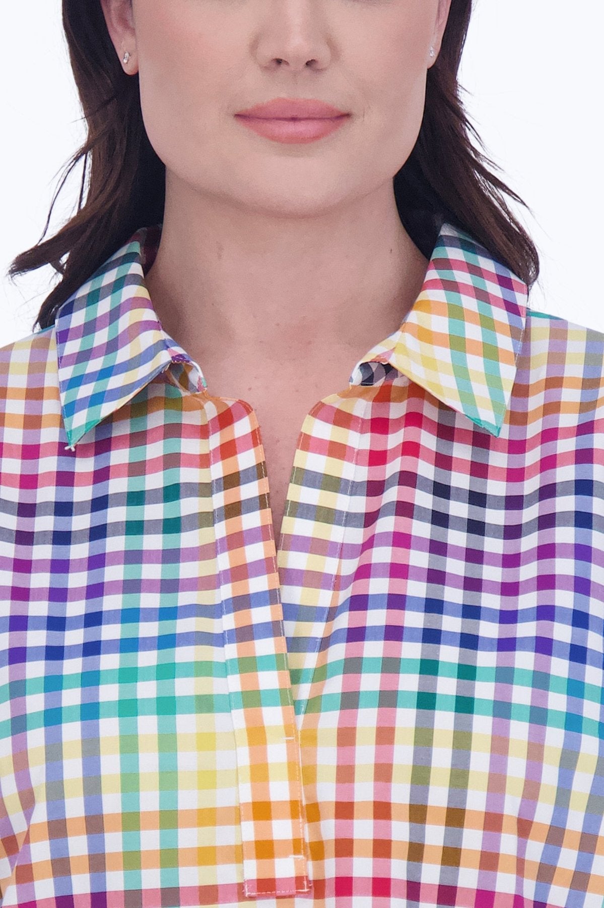 Sophia Plus No Iron Rainbow Gingham Popover Shirt