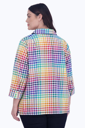 Sophia Plus No Iron Rainbow Gingham Popover Shirt