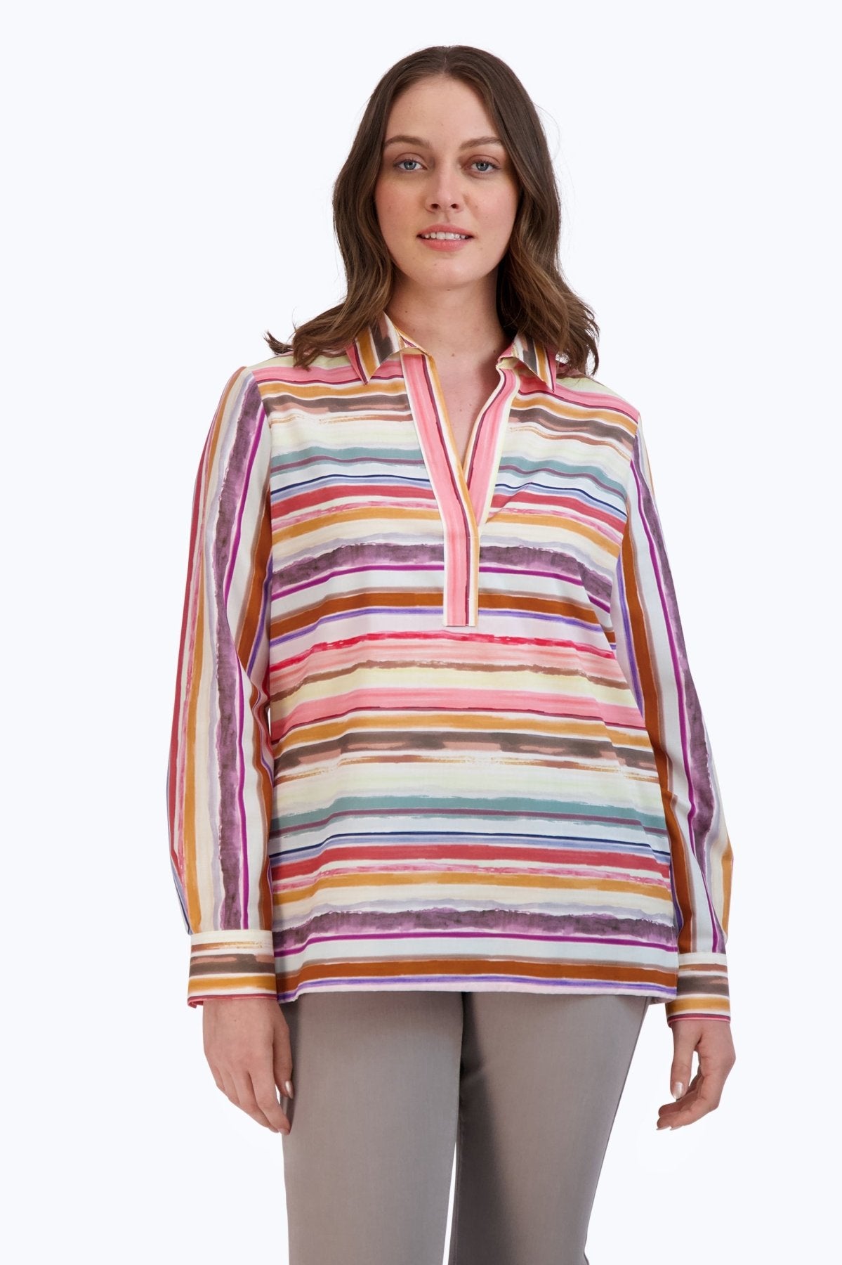 Sophia No Iron Watercolor Stripe Popover