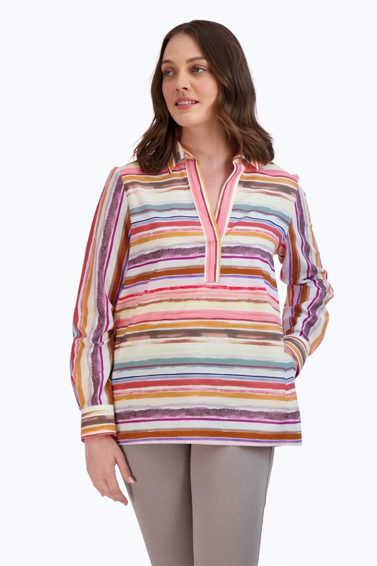 Sophia No Iron Watercolor Stripe Popover