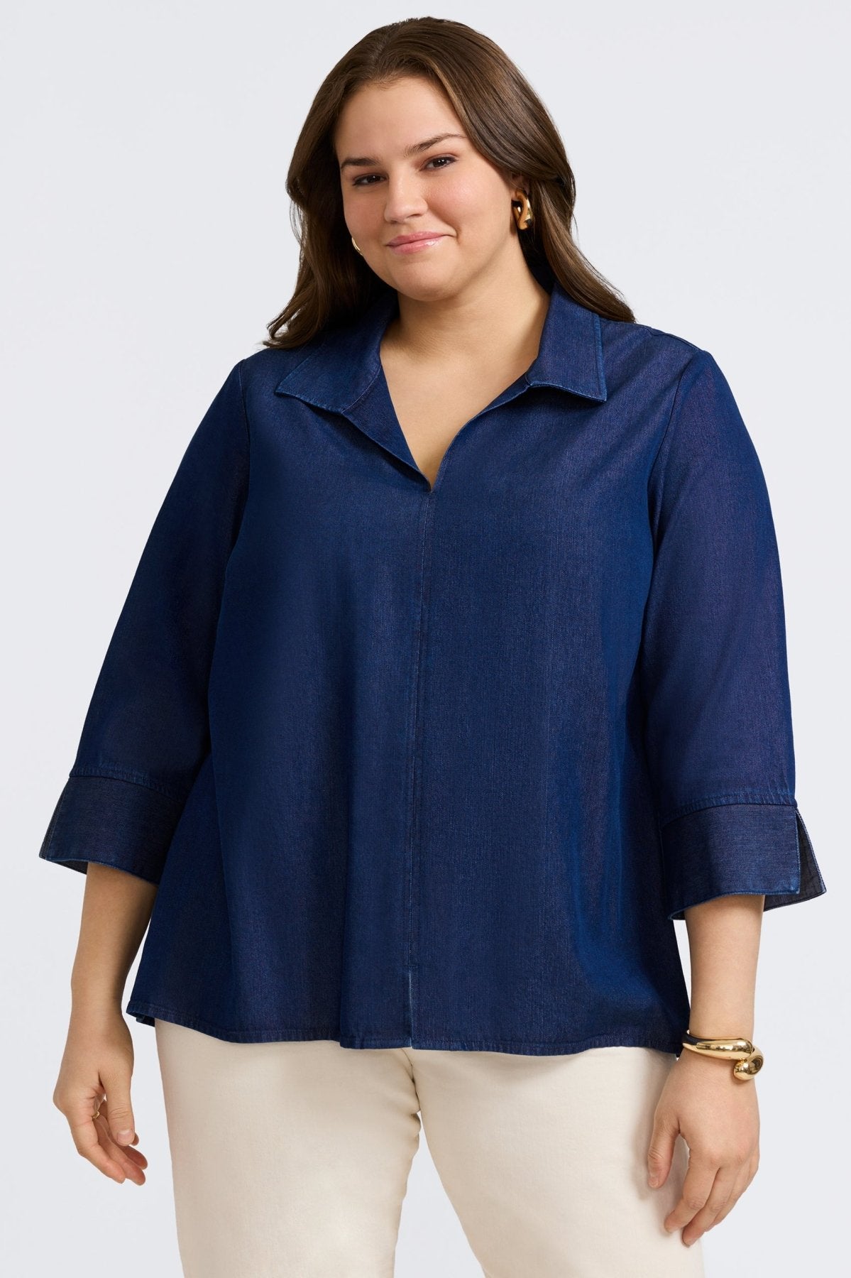 Agnes Plus Tencel® Denim 3/4 Sleeve Shirt