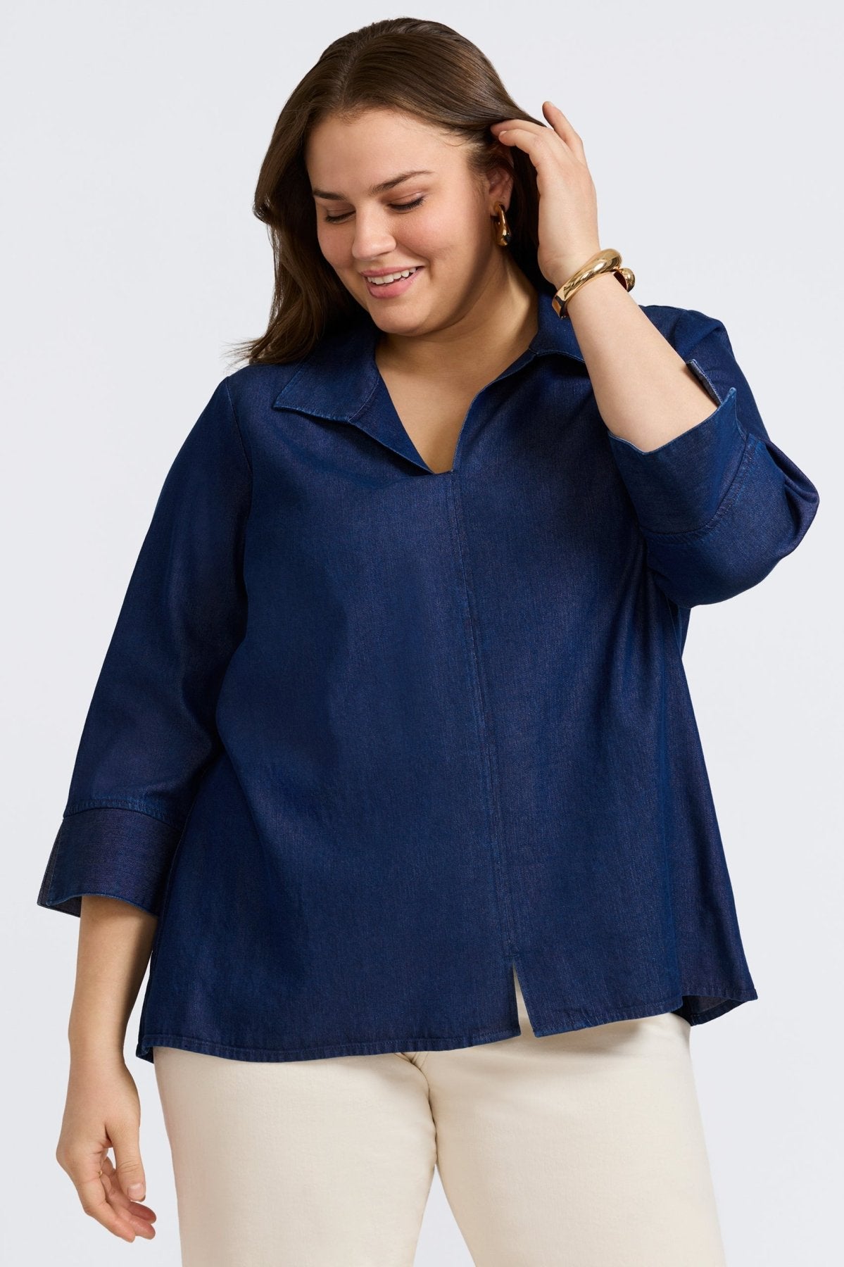 Agnes Plus Tencel® Denim 3/4 Sleeve Shirt